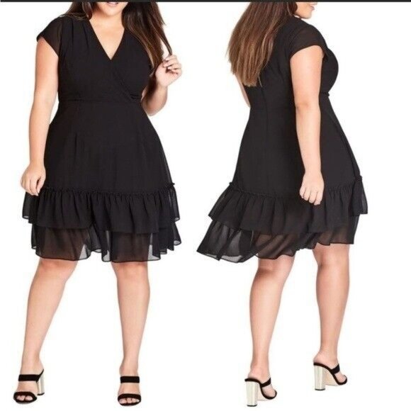 City Chic Dresses & Skirts - City Chic Womens Ruffle Dress Black Size 14 Dreamy Flirt Cocktail Party